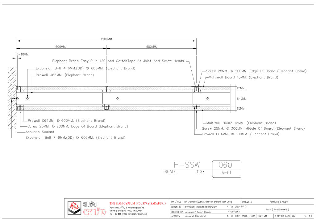 ระบบผนังโครงคร่าวโปรวอลล์ ร่วมกับแผ่นผนังยิปซัม มัลติวอลล์ ตราช้าง